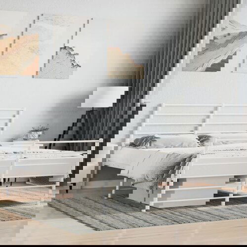 The Living Store Kovinski posteljni okvir z vzglavjem in vznožjem bel 120x200 cm - Posteljni Okvir, (21527584) Cene