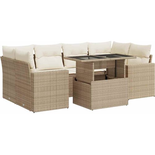 vidaXL 7-dijelni set vrtnih sofa od poliratana s jastucima bež Cijene