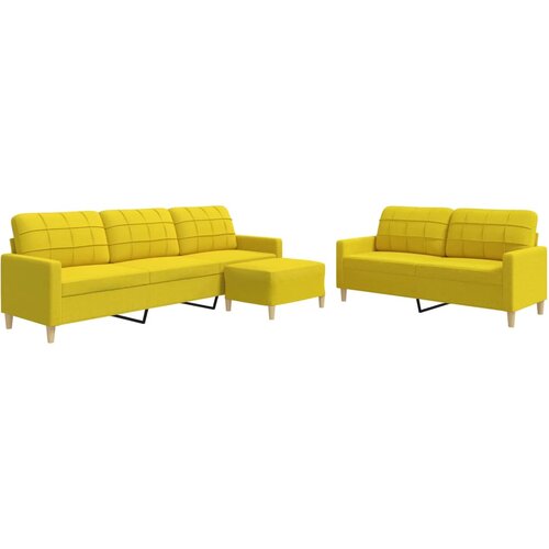  3-dijelni set sofa s tabureom svjetložuti od tkanine Slike
