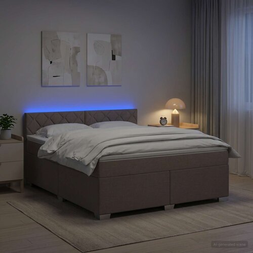  Krevet s box springom, madracem i LED-om Sivosmeđa 140 x 190 cm Slike