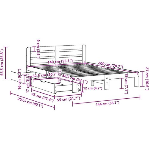 VidaXL okvir kreveta bez madraca bijeli 140x200 cm od masivne borovine Slike