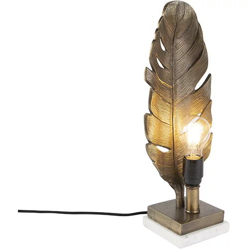 QAZQA Art Deco namizna svetilka bron z marmornato podlago - List