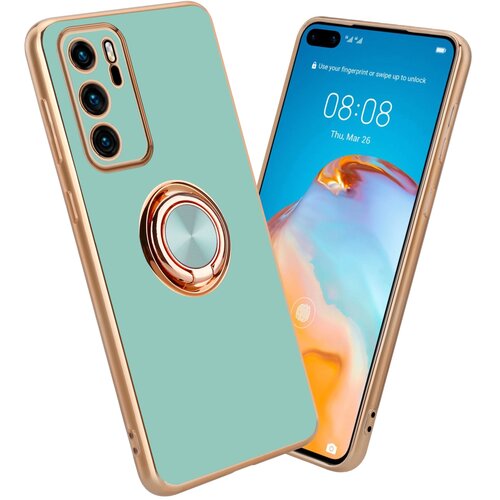 Cadorabo Huawei v sijajni turkizni - Zlato z obročem silikonski/TPU ovitek z za&scaron;čito pred kamero in držalo magnetnega avtomobila, (20603260) Cene