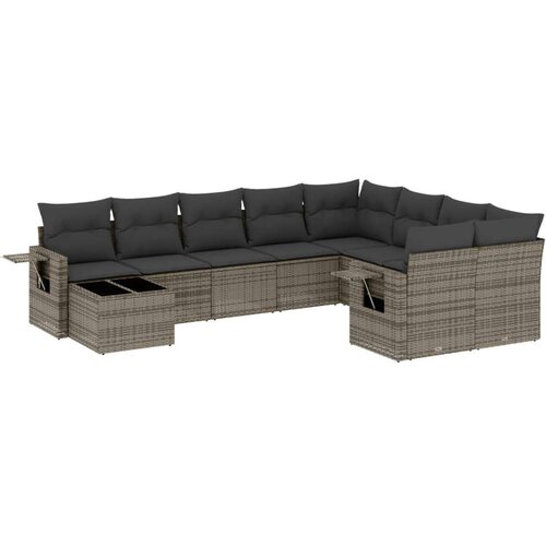 VidaXL 10-dijelni set vrtnih sofa od poliratana s jastucima sivi Slike