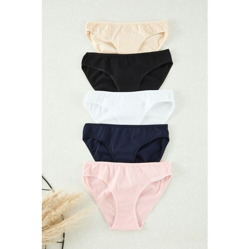 Trendyol Black-Multicolored 5-Pack Cotton Micro Classic Knitted Panties Slike