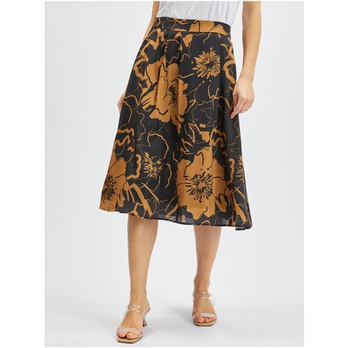 Orsay Brown-Black Women&amp;#039;s Floral Satin Skirt - Women Slike