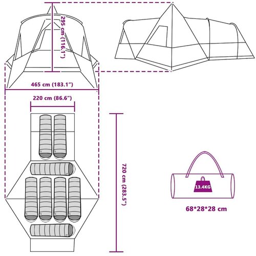  Teepee &amp;scaron;ator s krovom s pohranom Zelena 720 x 465 x 295 cm Slike