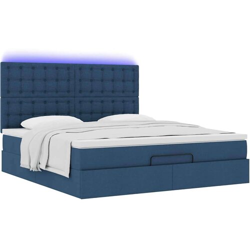 VidaXL Otomanski krevet s madracem i LED plavi 180x200cm od tkanine Slike