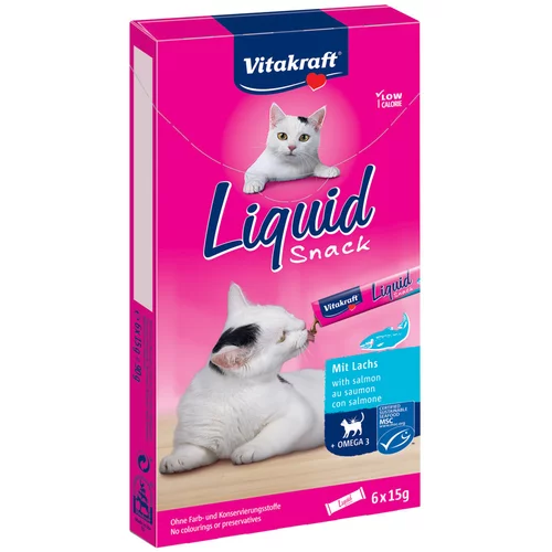 Vitakraft Cat Liquid -Snack z lososom & omega-3 - Varčno pakiranje: 24 x 15 g