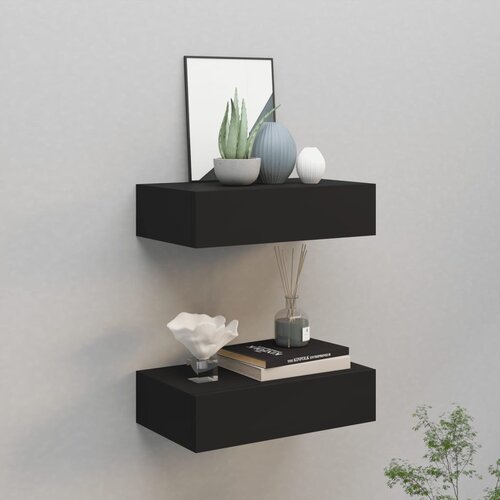 VidaXL Stenska polica s predalom 2 kosa črna 40x23,5x10 cm mediapan, (20620728) Slike