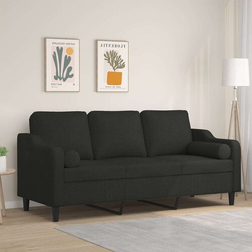  Kavč trosed z okrasnimi blazinami črn 180 cm blago Cene