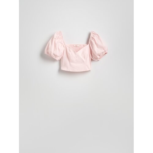 Reserved Kratka bluza puf-rukava - pastelnoružičasto Cijene