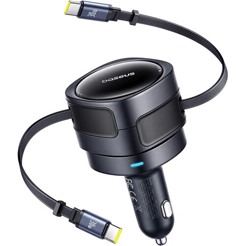 Baseus Enjoyment Max avtopolnilec z 2 vgrajenima USB-C kabloma 60W črne barve Slike