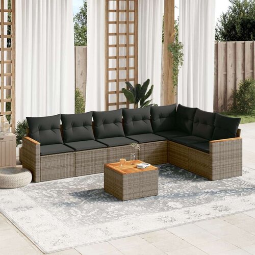  8-dijelni set vrtnih sofa od poliratana s jastucima sivi Slike