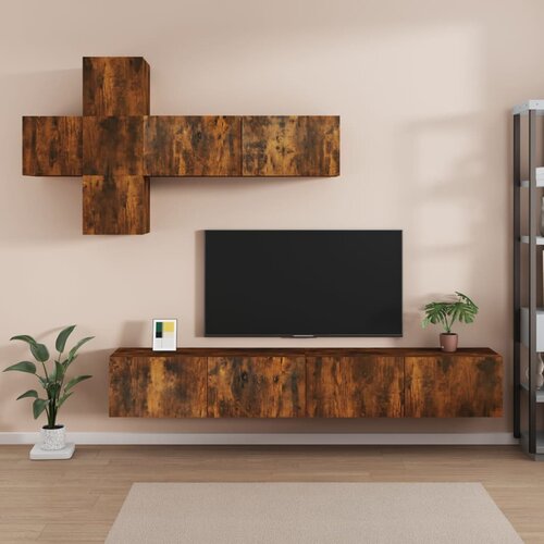 VidaXL Komplet TV omaric 7-delni dimljen hrast konstruiran les Slike