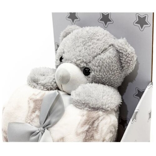 Bbo set pli&amp;scaron;ana igračka + ćebence Bear Grey Slike