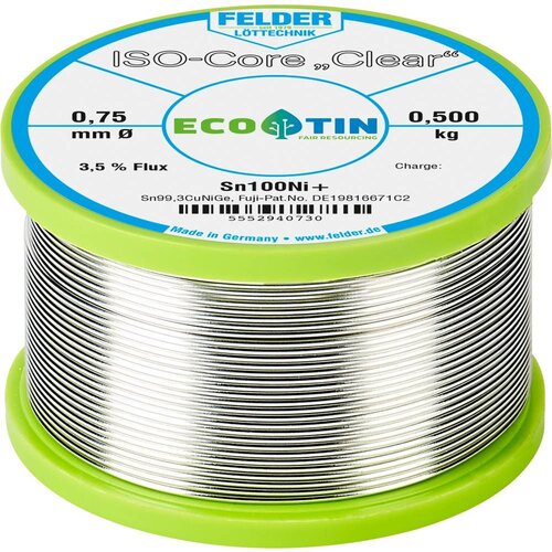  Felder ISO-Core &amp;#039;&amp;#039;Clear&amp;#039;&amp;#039; Sn100Ni+ spajkalna palica tuljava Sn99\,25Cu0\,7Ni0\,05 0.500 kg 0.75 mm, (20428780) Slike