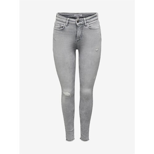 Only Light Grey Women's Skinny Fit Jeans with Torn Effect Blush - Women Cene