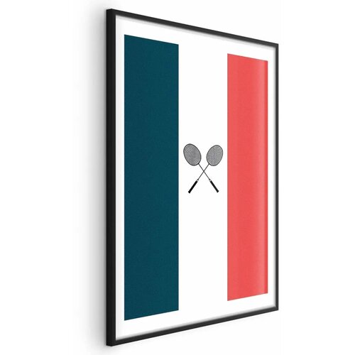  Plakat - French Flags and Black Badminton Rackets 21x30 Crni okvir s margom Cene