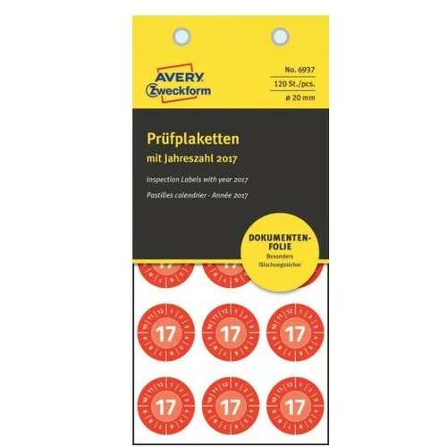 Avery Zweckform Kontrolne etikete z letnico, Ø 20 mm rdeča