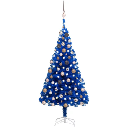 vidaXL umjetno božićno drvce LED s kuglicama plavo 180 cm PVC