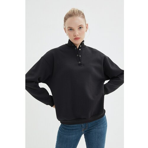 Trendyol black basic stand up collar zippered rack knitted sweatshirt Slike