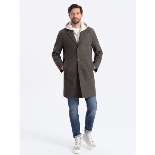 Ombre Men&amp;#039;s lightweight single-breasted coat - graphite-khaki Slike