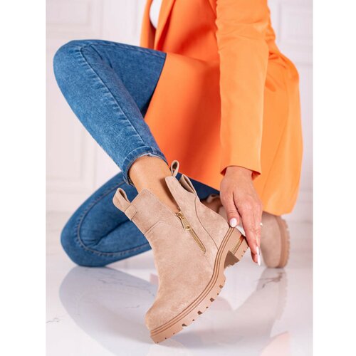 SHELOVET ženske čizme low ankle with gold zipper light brown Cene