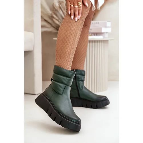 Zazoo Women's Leather Ankle Boots With Zipper Insulated With Felt Dark Green 60512