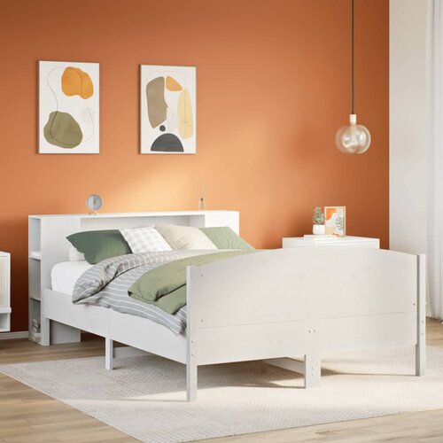 VidaXL Krevet s regalom z knjige bez madraca bijeli 160x200cm borovina Slike