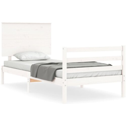 Maison Chic Posteljni okvir - Enojna postelja - Postelja za odrasle z vzglavjem bel 100x200 cm trden les-J9300, (21767576) Slike