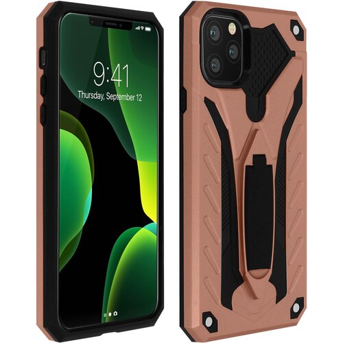 AVIZAR Etui iz dveh materialov, odporen na udarce, s stojalom za video podporo - rožnato zlato str. Apple iPhone 11 Pro, (20720649) Cene