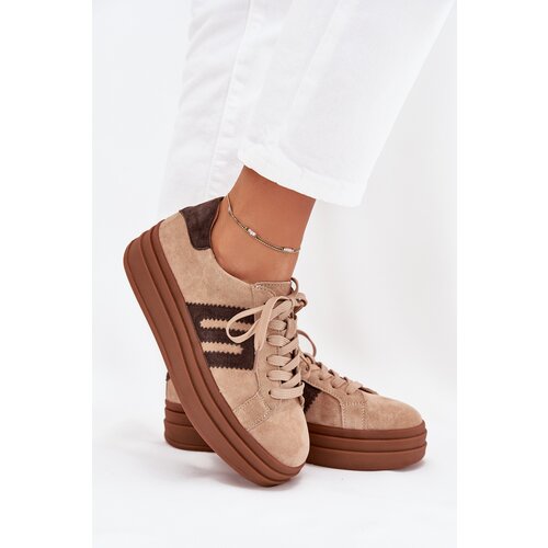 Boto Women's Platform Sneakers Made of Natural Suede Beige Eldira Cene