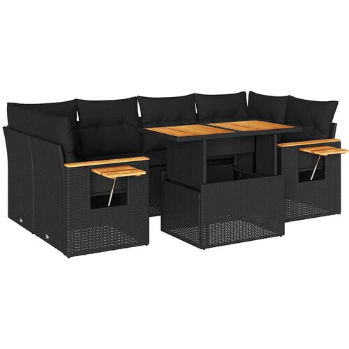 Maison Chic Seti vrtnega pohištva - Vrtna garnitura - Vrtni pohištvo set z blazinami 7-delna črn ratan/akacija, (21807104) Cene