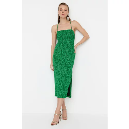Trendyol Green-Multi-colored Fitted Evening Dress with Knitted Texture