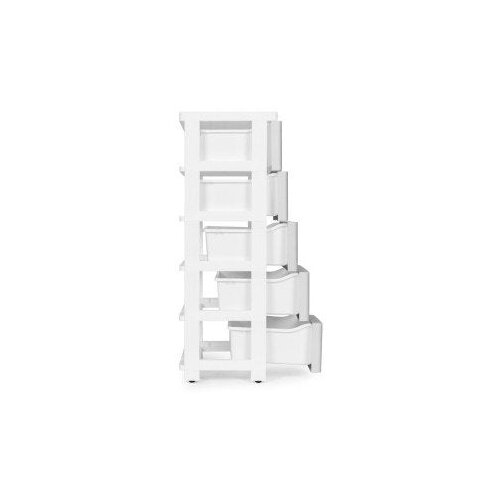 ModernHome PJJCBS0024-05A &amp;ndash; Plastična komoda s 5 ladica i kotačićima, 39 &amp;times; 27 &amp;times; 75 cm, bijelo-siva Slike