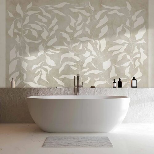  Foto tapeta - White leaves - abstract plant motif on beige background with frame 400x280 Cijene