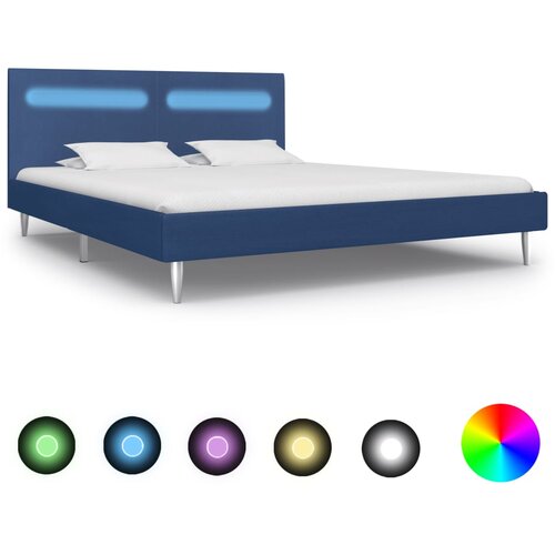  Posteljni okvir z LED osvetlitvijo modro blago 180x200 cm Slike