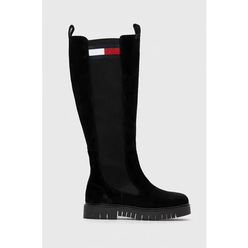 Tommy Jeans Čizme TJW LONG SHAFT SUEDE BOOT za žene, boja: crna, ravni potplat, EN0EN02412
