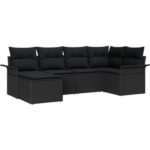 VidaXL 6-delni komplet vrtne zofe s blazinami Črna poli ratan, 2-sedežna vrtna sofa s shrambo in blazinami Črna poli ratan Slike