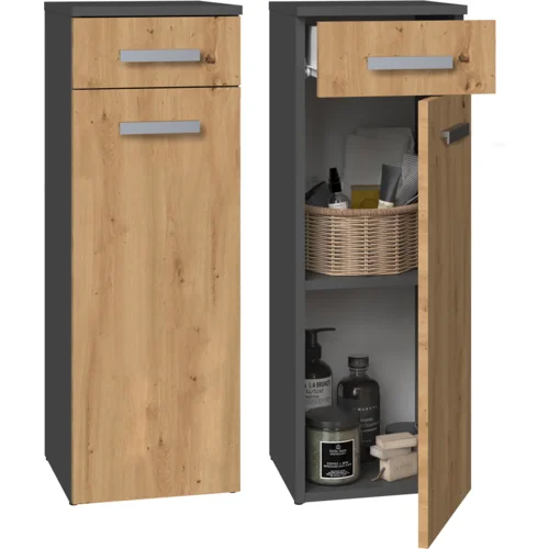 TOP E SHOP Elegant Anthracite Bathroom Column Cabinet with Drawer and Door, (21740325)