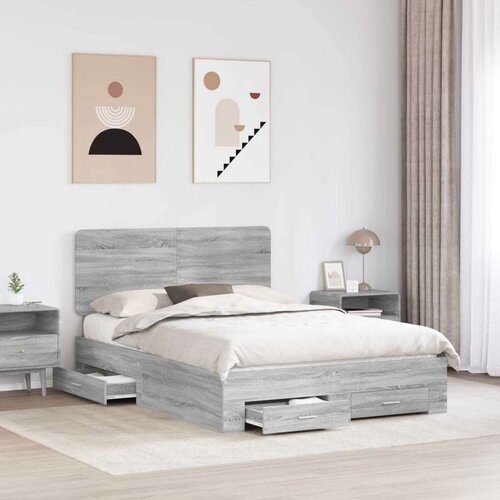  Okvir za krevet s uzglavljem Siva Sonoma 140 x 200 cm Slike