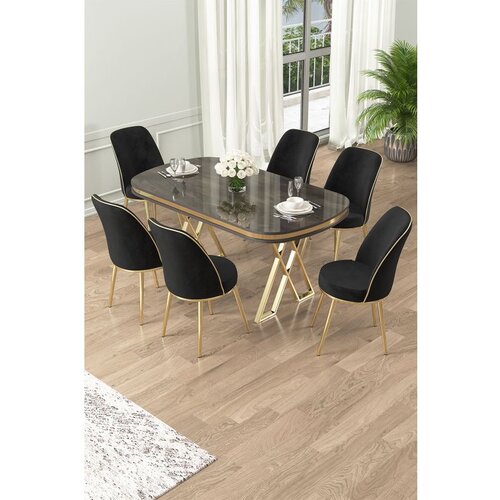 Hanah home Lai - Anthracite, Gold, Black AnthraciteGoldBlack Dining Table & Chairs Set (7 Pieces) Cene