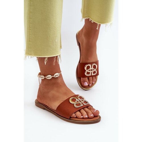 Kesi Women's slippers with eco-leather decoration on flat heels Brown Sadria Slike