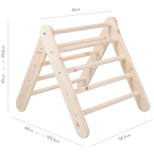 MeowBaby pikler trokut od borovine u prirodnoj boji 60x60x60 cm montessori Slike
