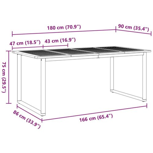  Vanjski blagovaonski stol Siva 180x90x75 cm Čelik i Drvo Acacia Slike
