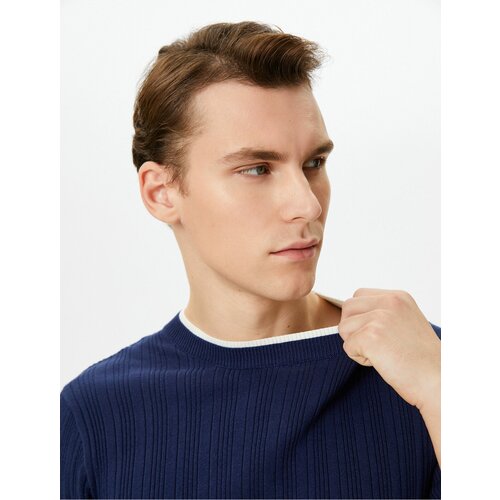 Koton Slim Fit Sweater Knitwear Textured Collar Detailed Long Sleeve Slike