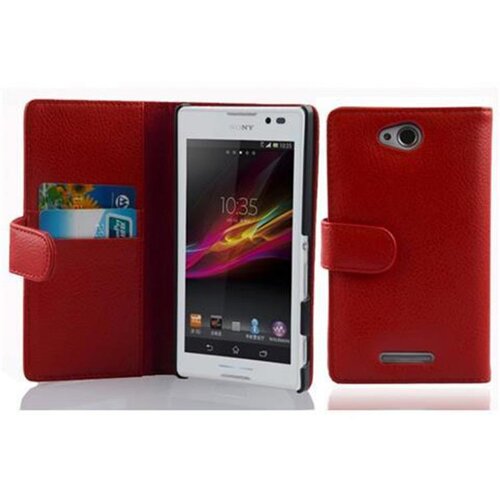 Cadorabo Ohi&scaron;je, združljivo z Sony Xperia C v rdeče sladkorno jabolko - Za&scaron;čitni ovitek iz teksturiranega umetnega usnja in žep za kartice, (20562172) Cene