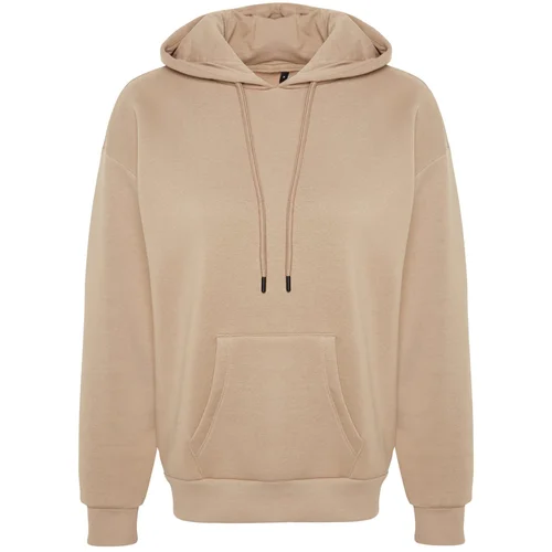 Trendyol Thick Mink, Fleece Inside Oversize/Wide Fit with a Hooded Basic Knitted Sweatshirt