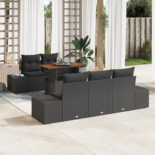 VidaXL set od 6 komada vrtne sofe s jastučićima Crna Poly Rattan Slike
